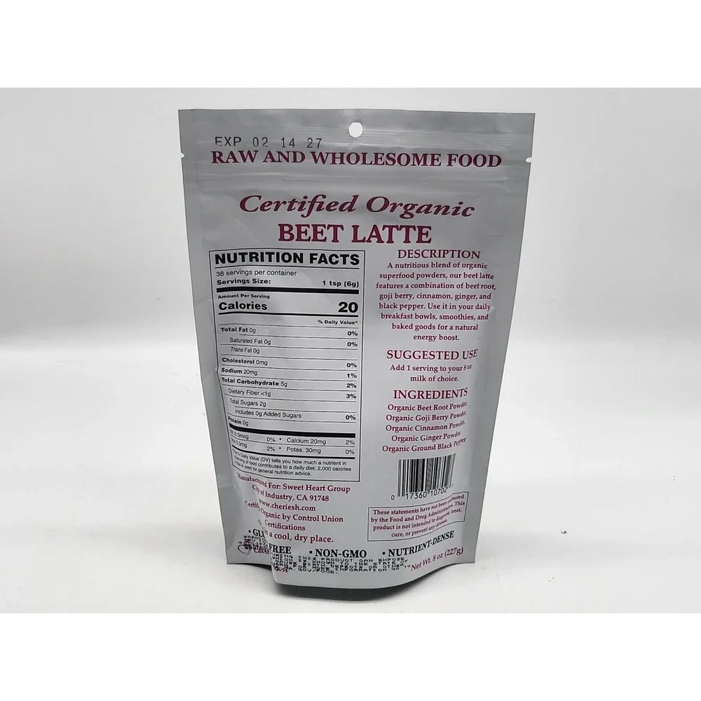 Organic Beet Latte with Goji Berry Cinnamon Ginger Black Pepper‎ Powder 8 oz